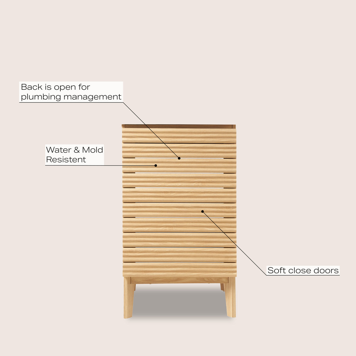 Calandre Thin Linear Slat Modern Farmhouse 2-Shelf Bath Vanity Cabinet Only