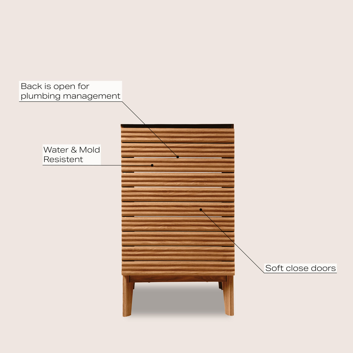 Calandre Thin Linear Slat Modern Farmhouse 2-Shelf Bath Vanity Cabinet Only
