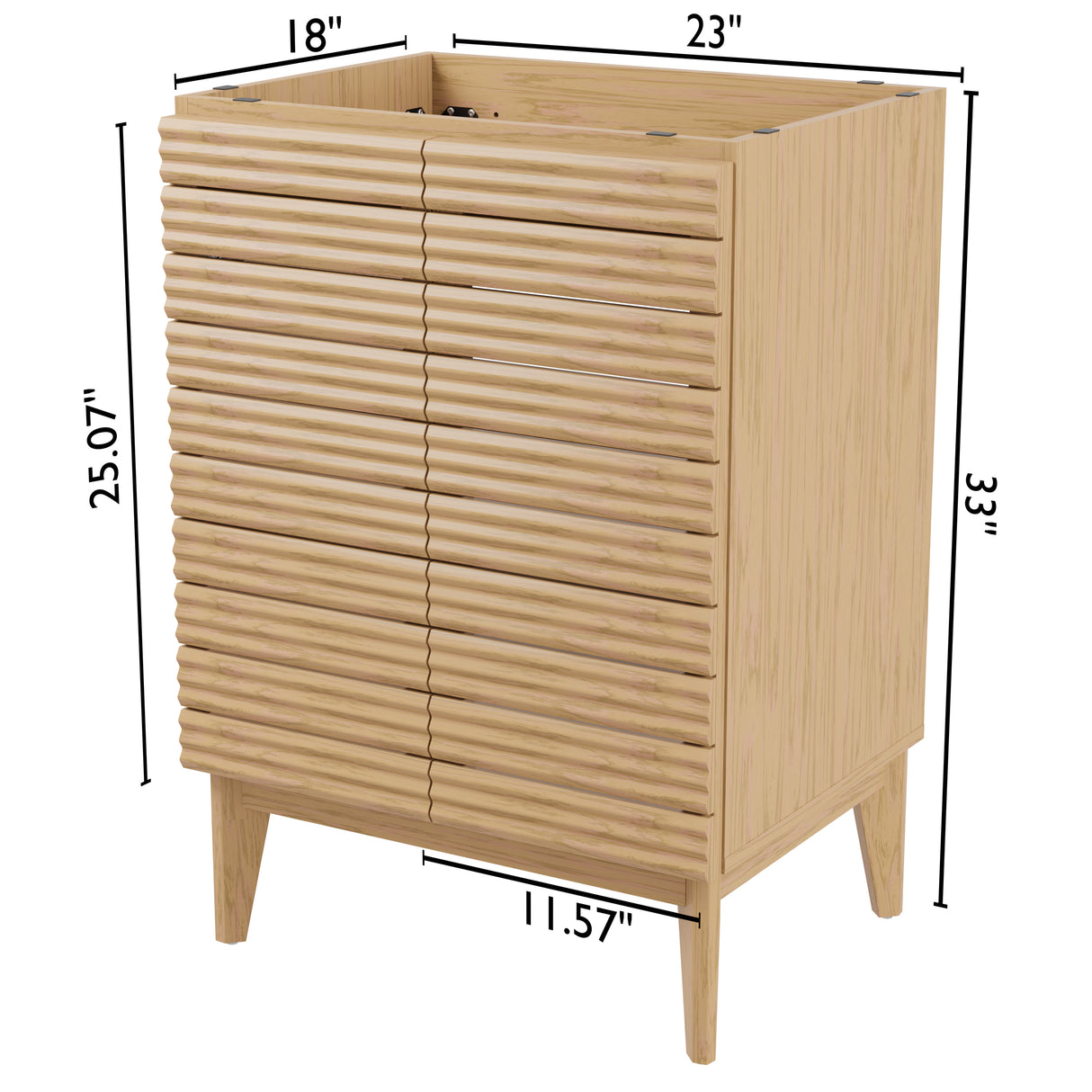 Calandre Thin Linear Slat Modern Farmhouse 2-Shelf Bath Vanity Cabinet Only