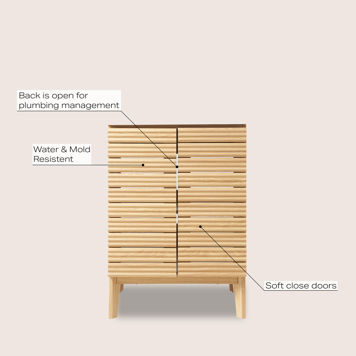 Calandre Thin Linear Slat Modern Farmhouse 2-Shelf Bath Vanity Cabinet Only