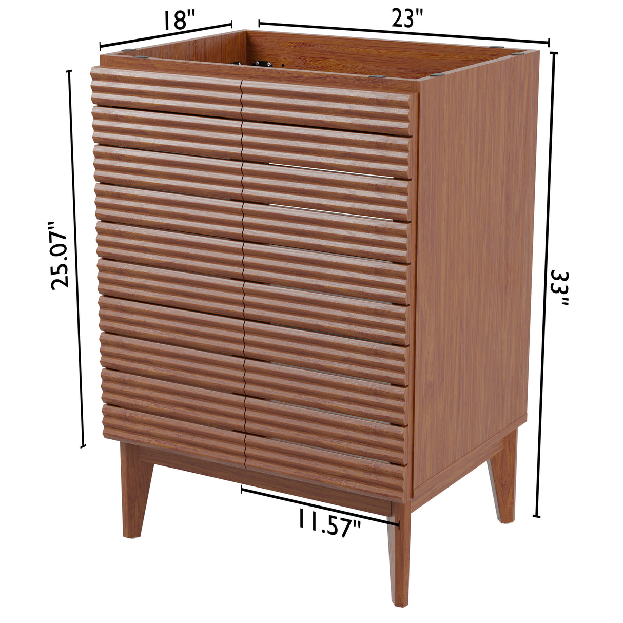 Calandre Thin Linear Slat Modern Farmhouse 2-Shelf Bath Vanity Cabinet Only