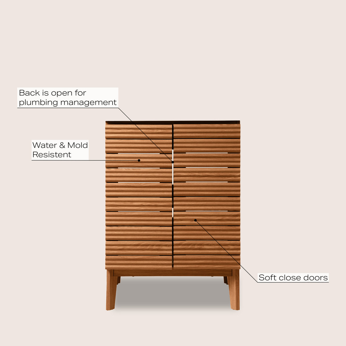 Calandre Thin Linear Slat Modern Farmhouse 2-Shelf Bath Vanity Cabinet Only