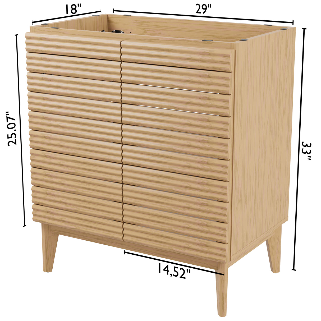 Calandre Thin Linear Slat Modern Farmhouse 2-Shelf Bath Vanity Cabinet Only