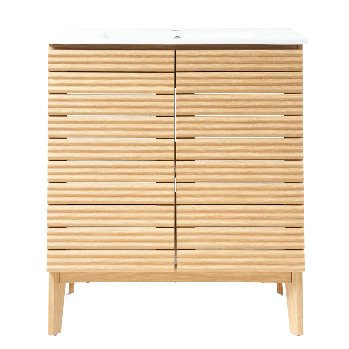 Calandre Thin Linear Slat Modern Farmhouse 2-Shelf Bath Vanity Cabinet Only