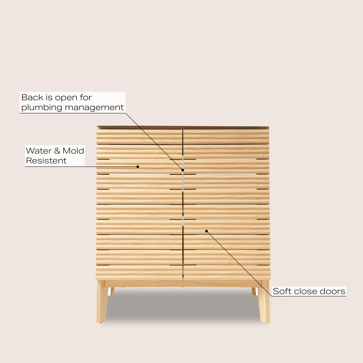 Calandre Thin Linear Slat Modern Farmhouse 2-Shelf Bath Vanity Cabinet Only