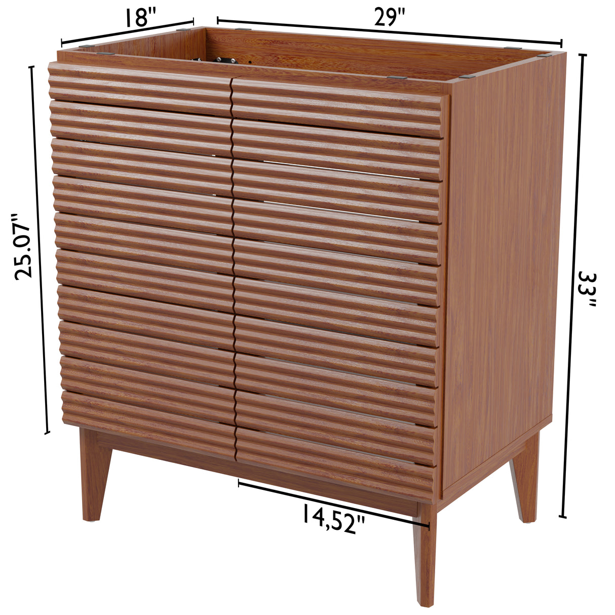 Calandre Thin Linear Slat Modern Farmhouse 2-Shelf Bath Vanity Cabinet Only