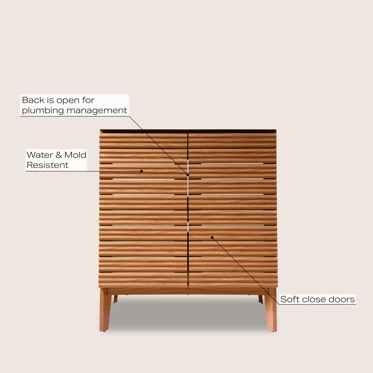 Calandre Thin Linear Slat Modern Farmhouse 2-Shelf Bath Vanity Cabinet Only