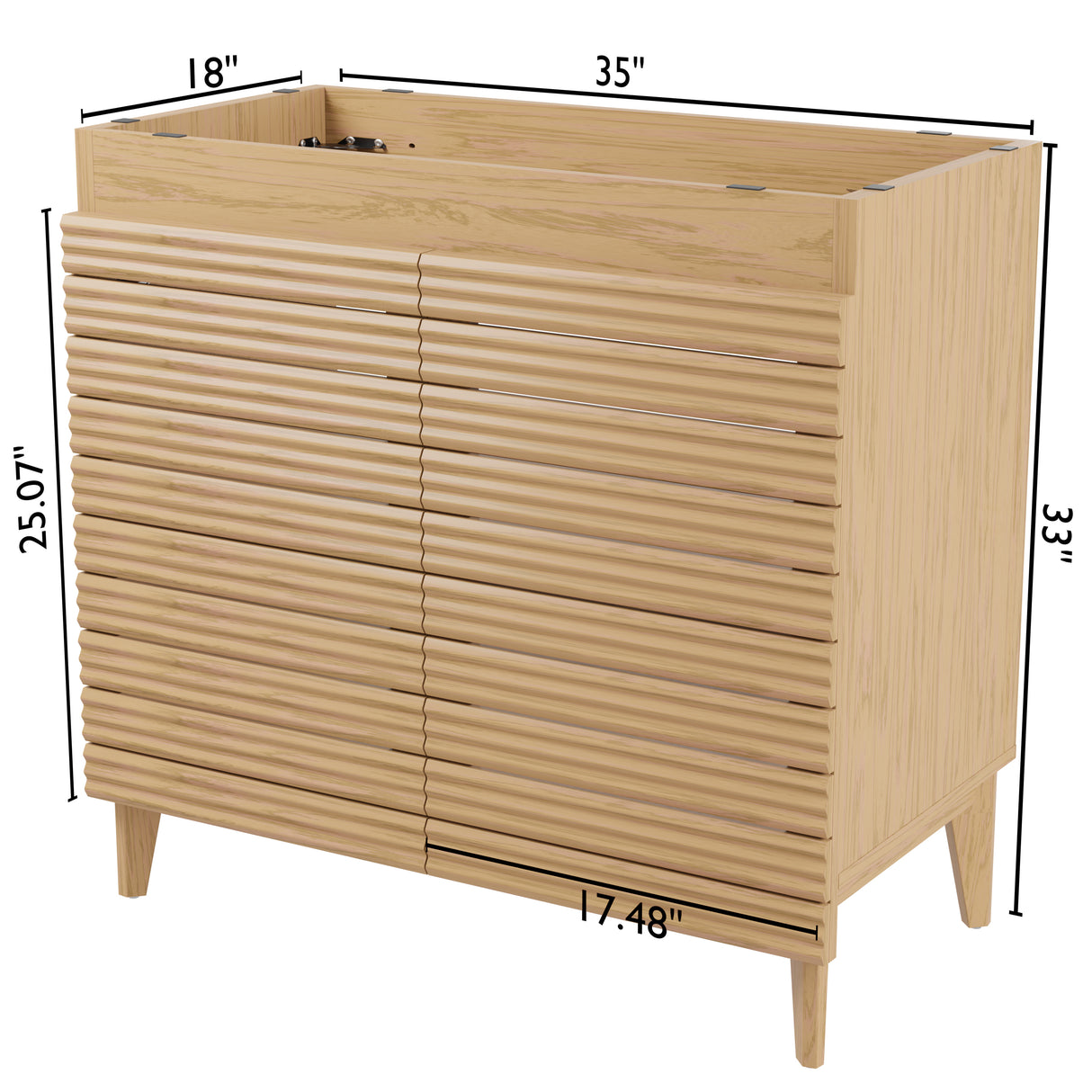 Calandre Thin Linear Slat Modern Farmhouse 2-Shelf Bath Vanity Cabinet Only
