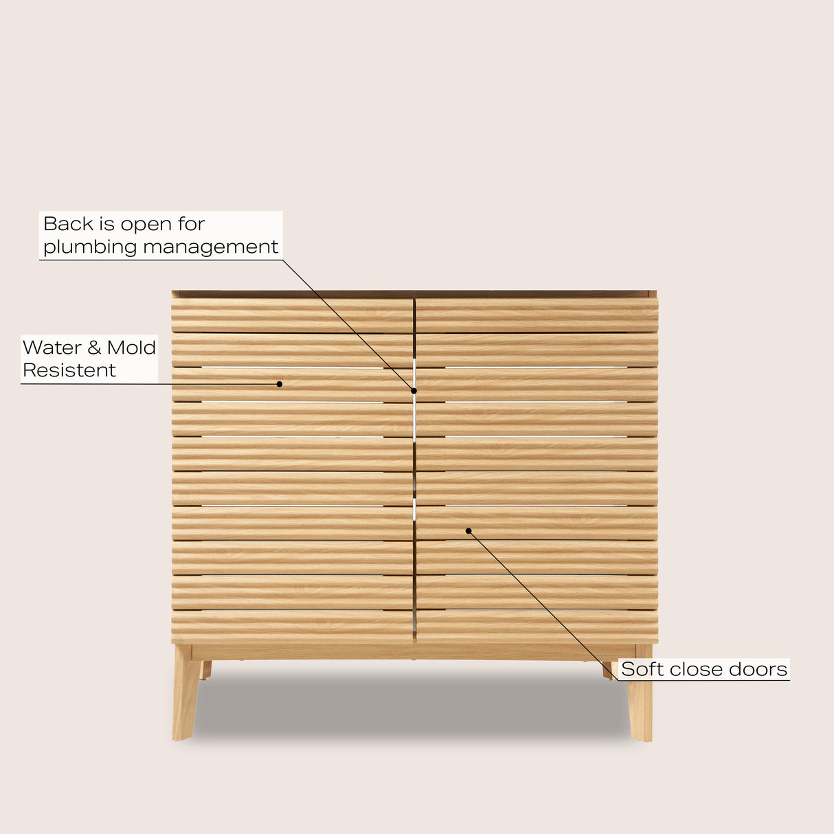 Calandre Thin Linear Slat Modern Farmhouse 2-Shelf Bath Vanity Cabinet Only
