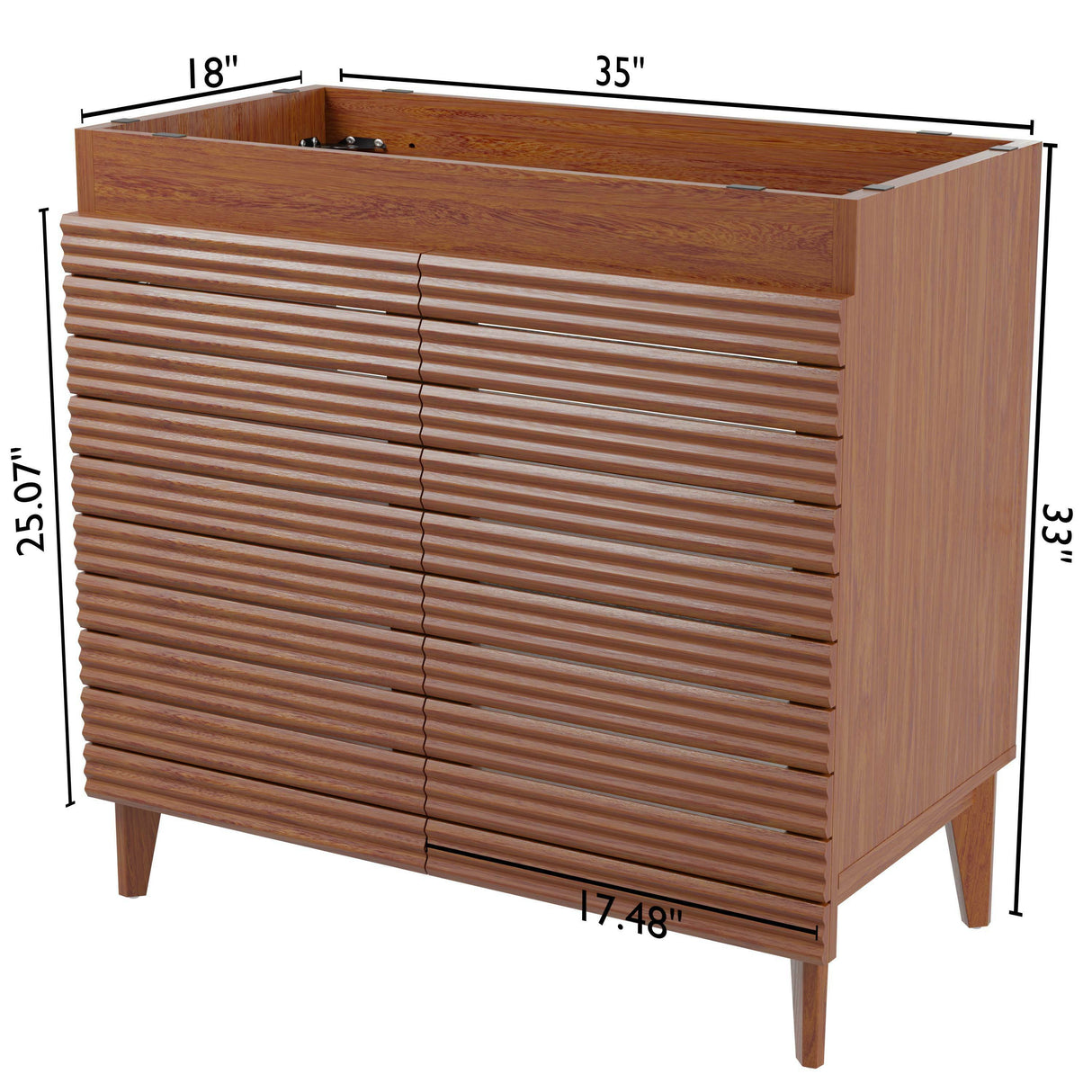 Calandre Thin Linear Slat Modern Farmhouse 2-Shelf Bath Vanity Cabinet Only