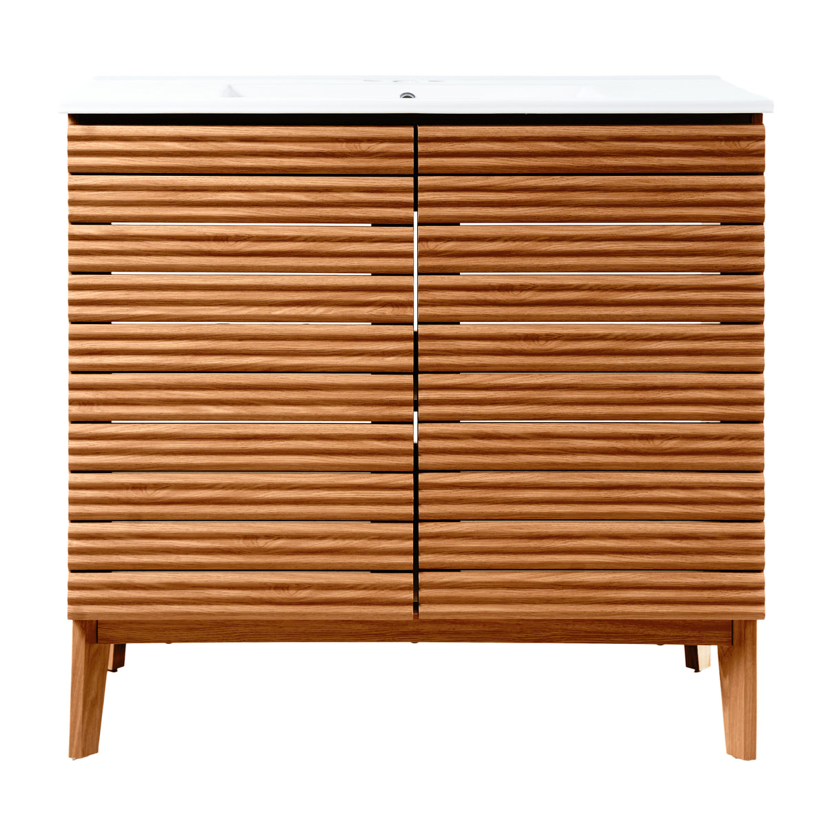 Calandre Thin Linear Slat Modern Farmhouse 2-Shelf Bath Vanity Cabinet Only