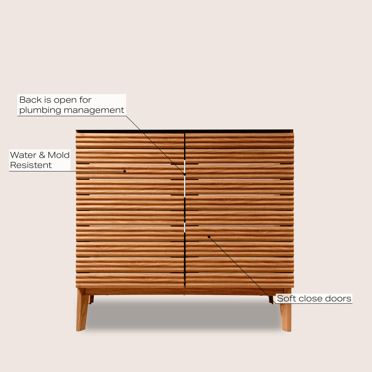 Calandre Thin Linear Slat Modern Farmhouse 2-Shelf Bath Vanity Cabinet Only
