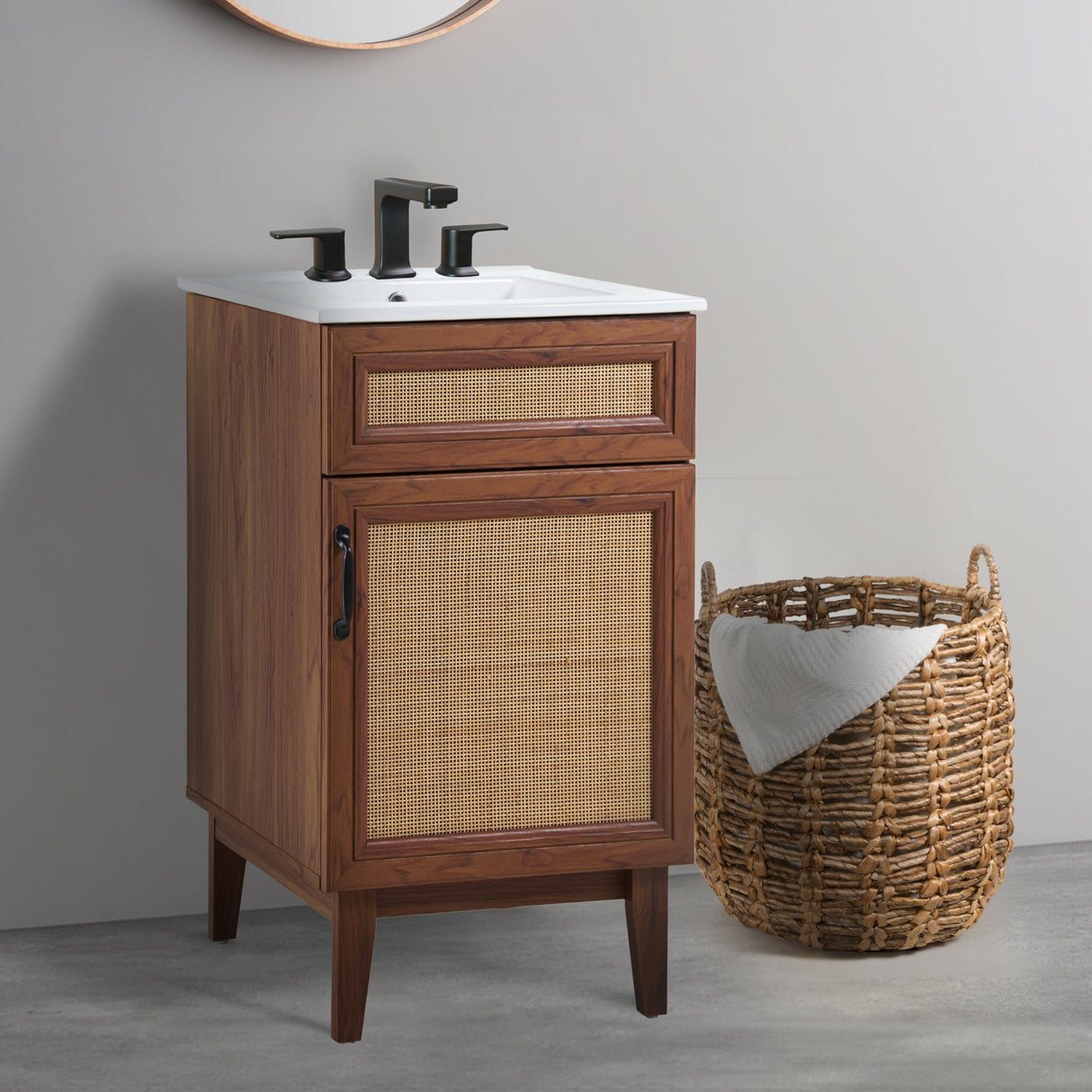 Javer Rattan Modern Farmhouse 2-Shelf Bath Vanity Cabinet Only