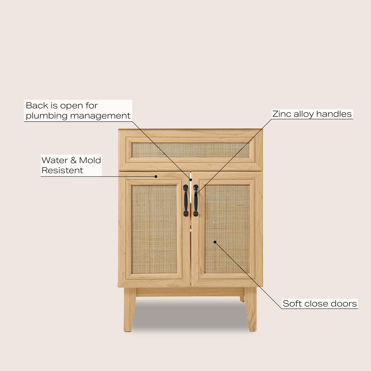 Javer Rattan Modern Farmhouse 2-Shelf Bath Vanity Cabinet Only