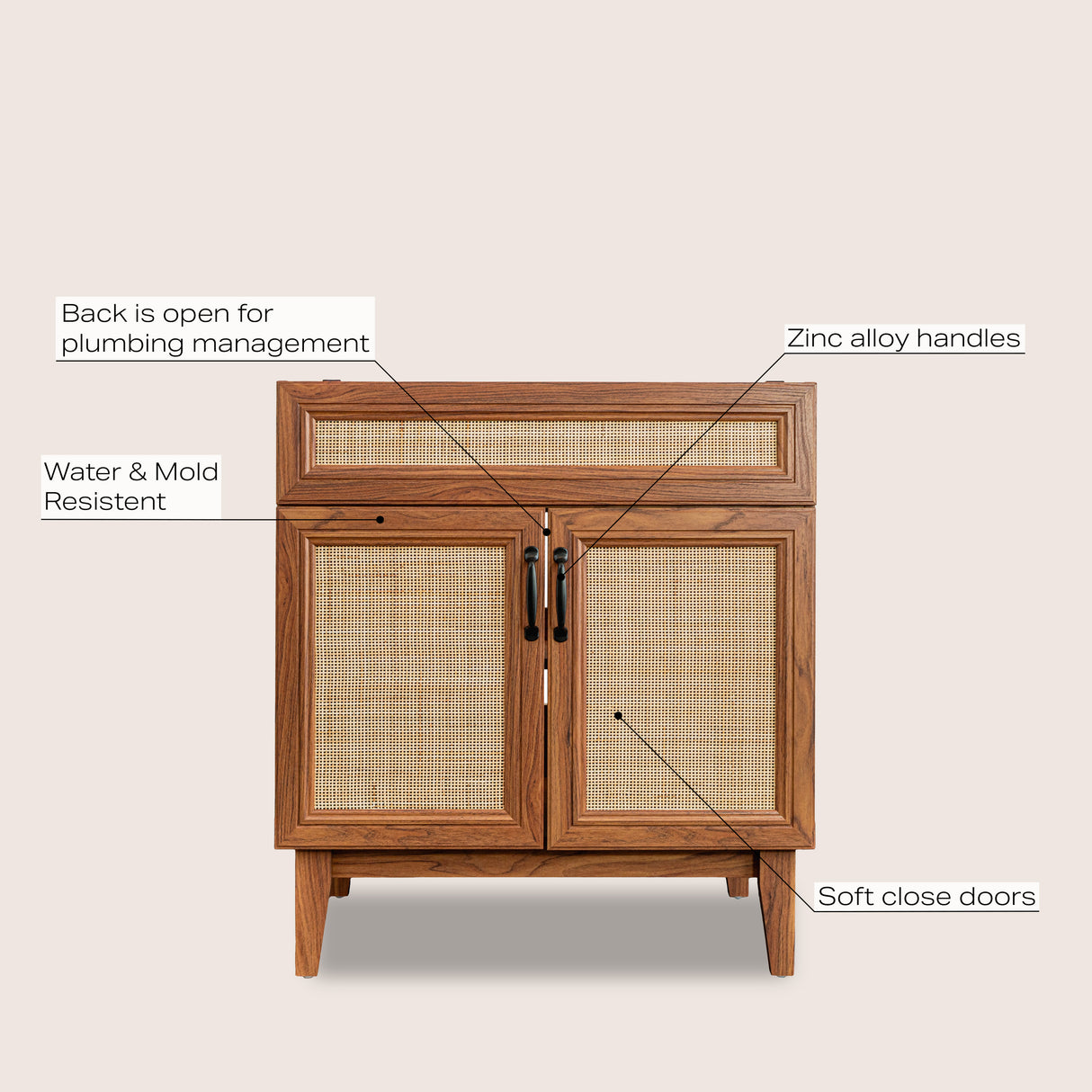 Javer Rattan Modern Farmhouse 2-Shelf Bath Vanity Cabinet Only