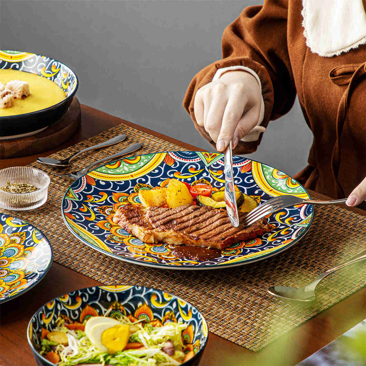 Simi 24 Piece Dinnerware Set with Bohemian Patterns