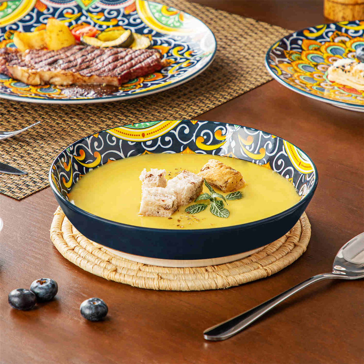 Simi 24 Piece Dinnerware Set with Bohemian Patterns