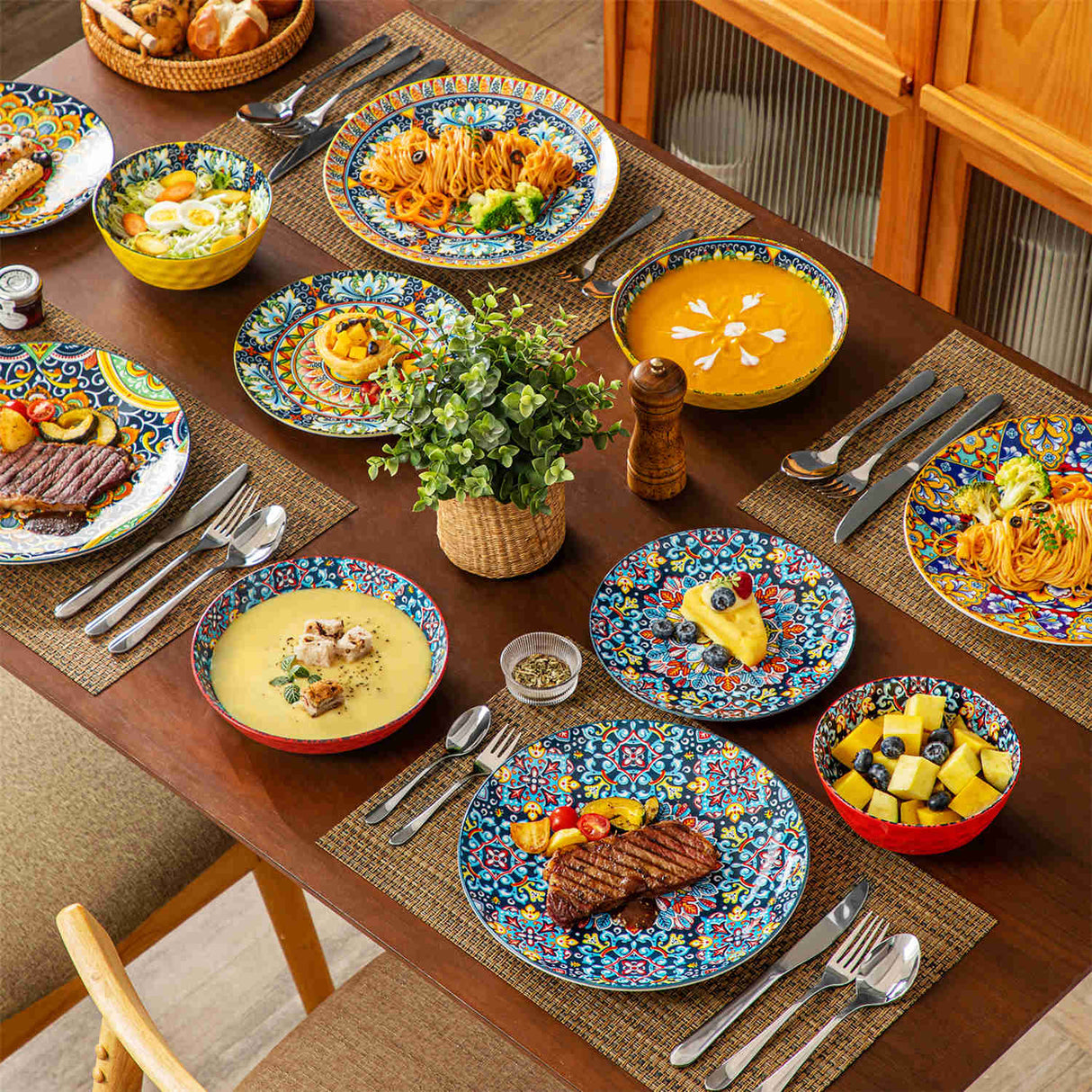 Simi 24 Piece Dinnerware Set with Bohemian Patterns