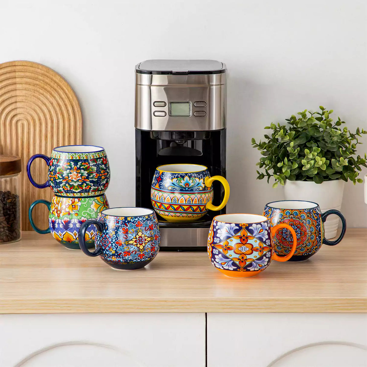 Simi Deep Round Porcelain Mugs Set of 6 15 oz