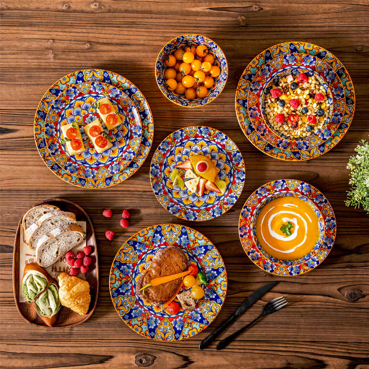 Simi 12 Piece Dinnerware Set with Front-Only Pattern