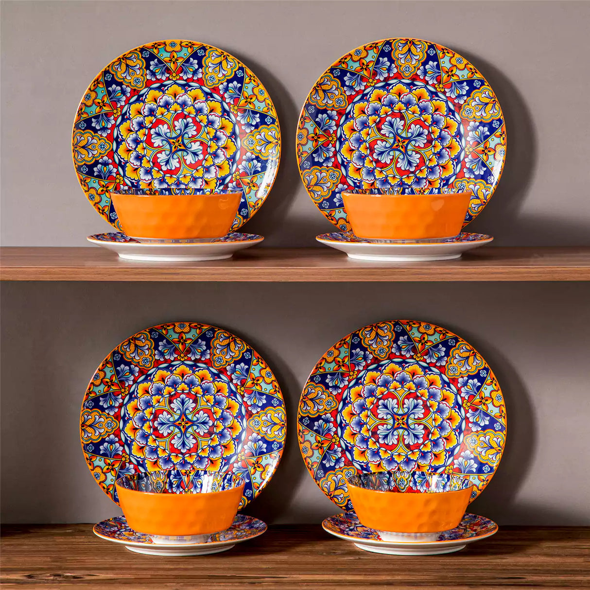 Simi 12 Piece Dinnerware Set with Front-Only Pattern