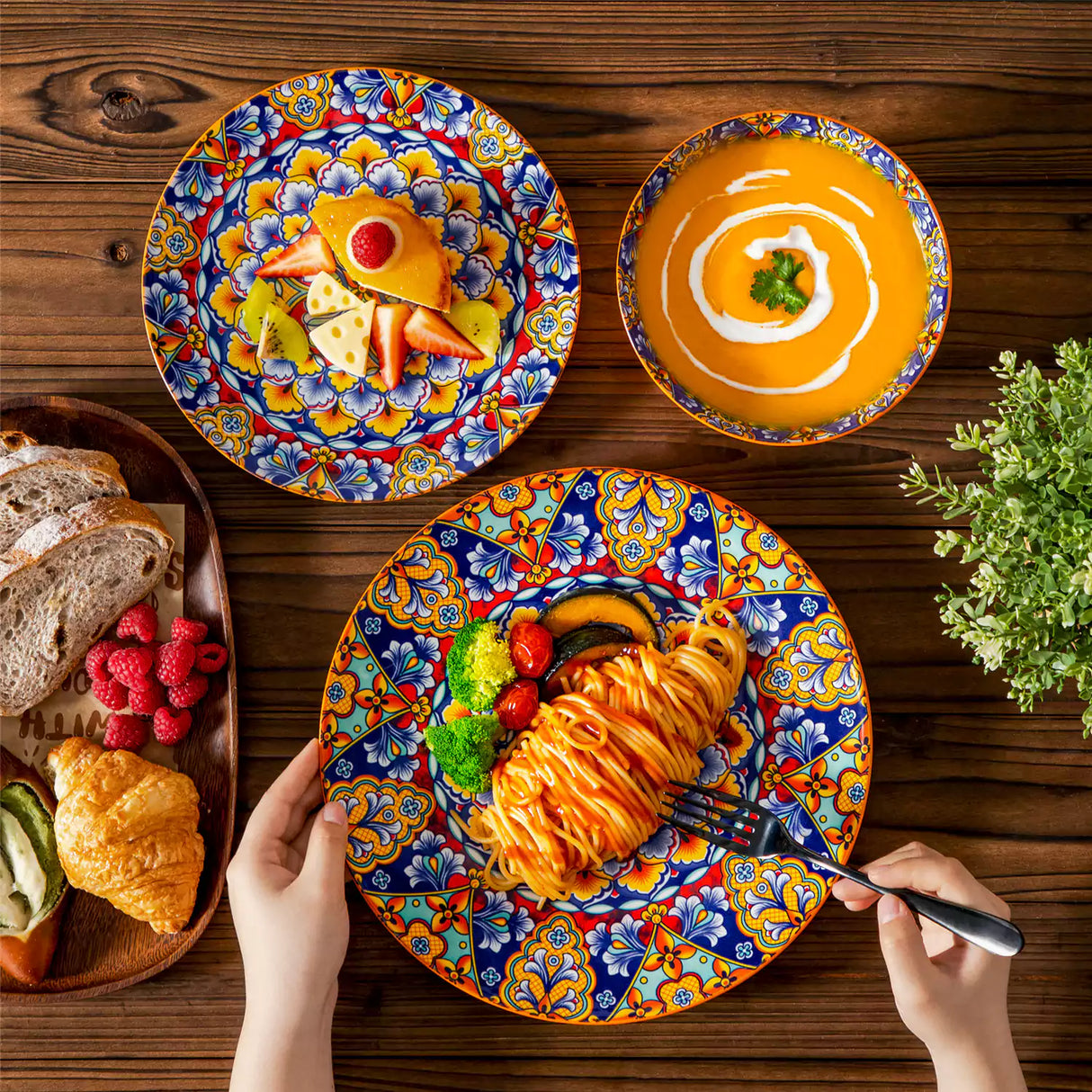 Simi 12 Piece Dinnerware Set with Front-Only Pattern