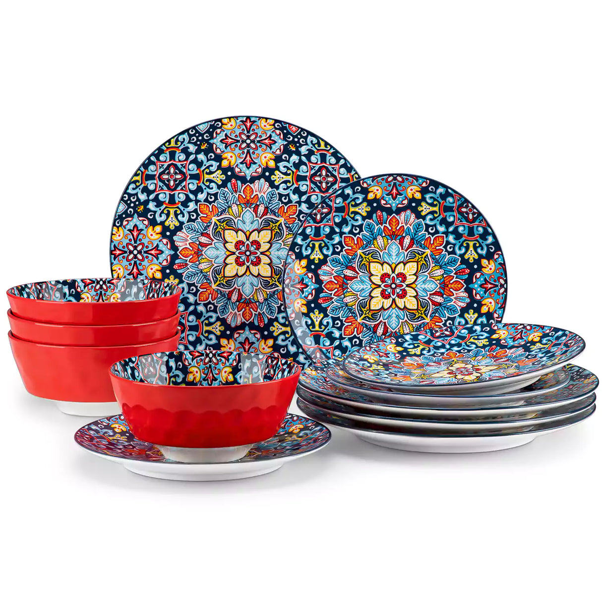 Simi 12 Piece Dinnerware Set with Front-Only Pattern