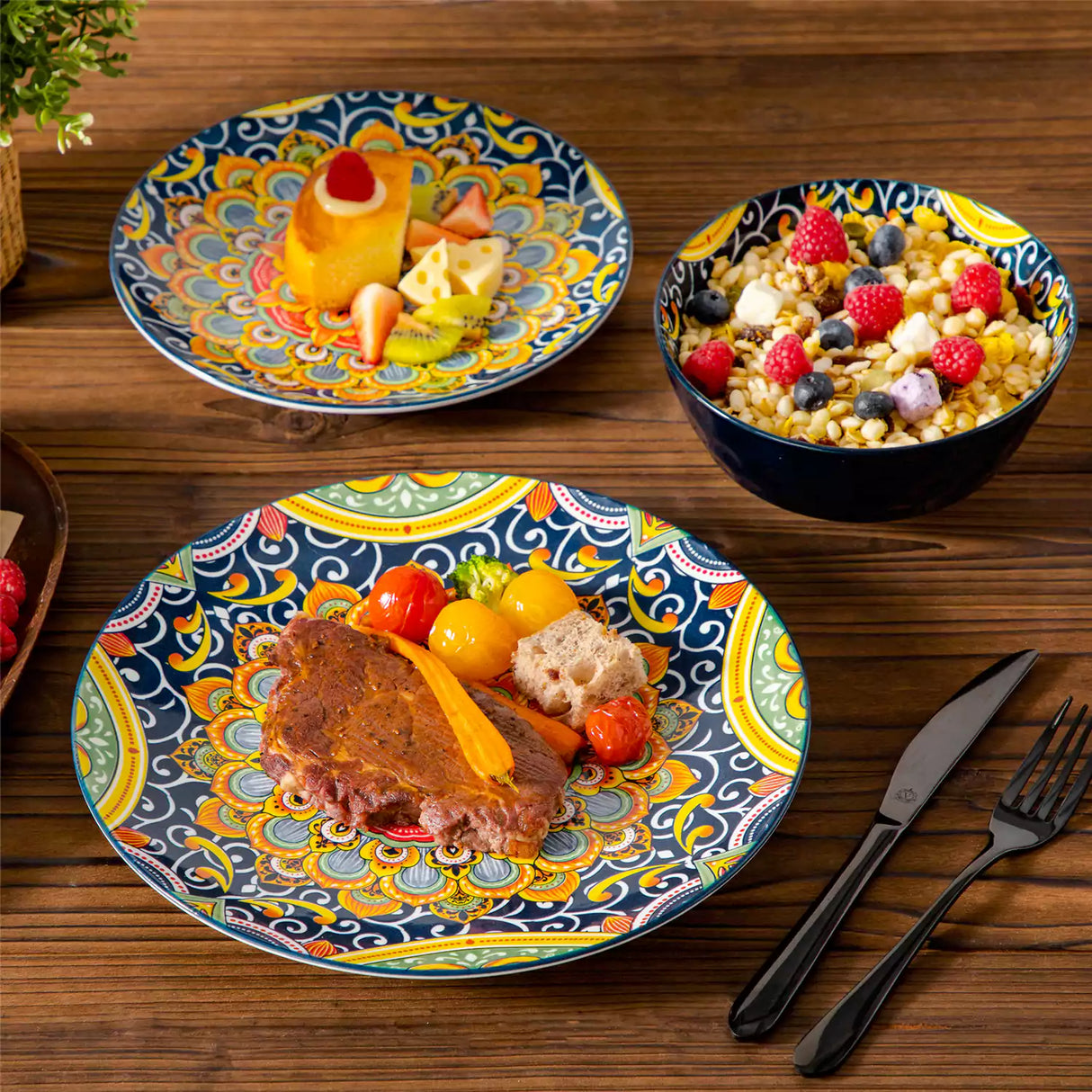 Simi 12 Piece Dinnerware Set with Front-Only Pattern