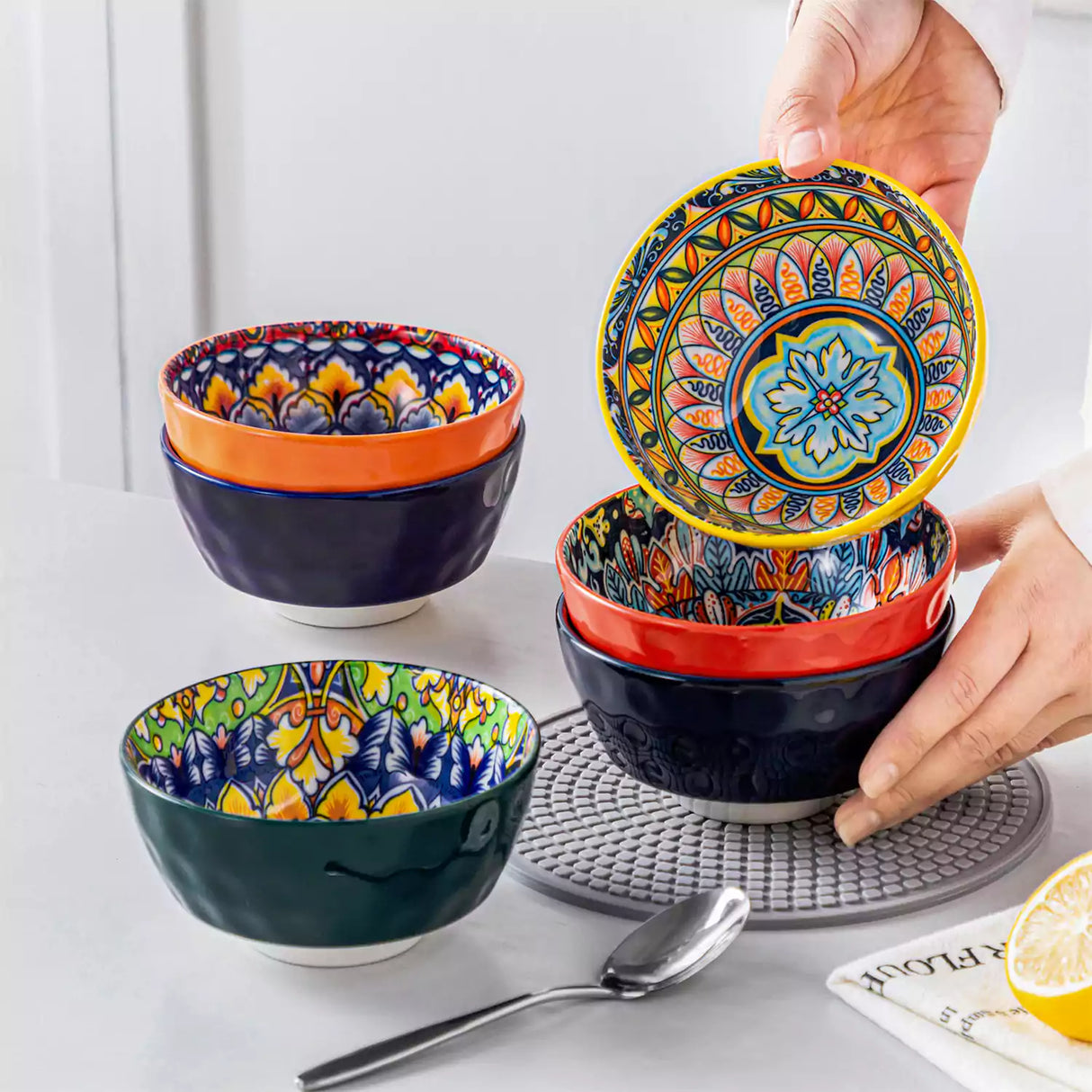 Simi Mini Cereal Bowls Set of 6 Porcelain Bohemian Design