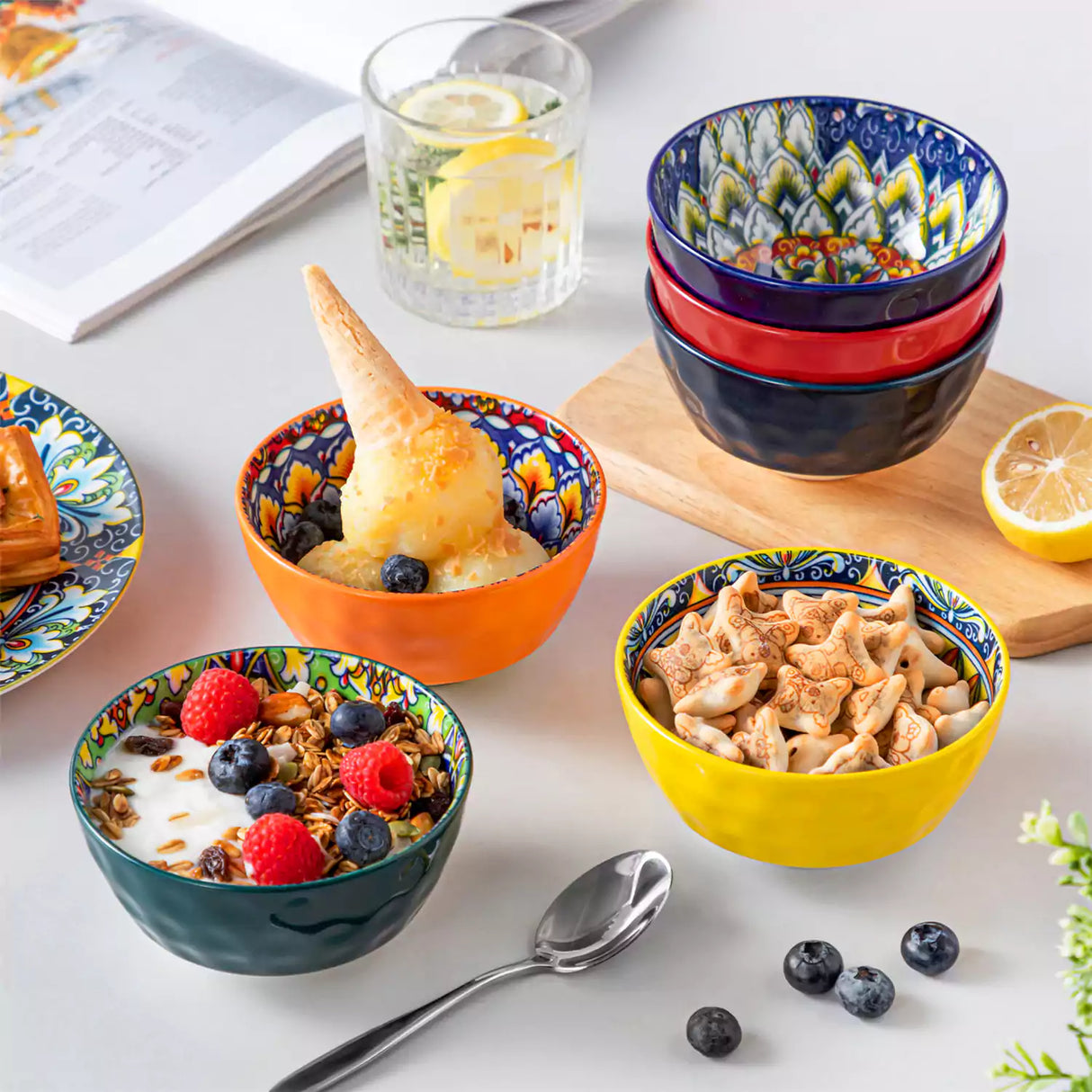 Simi Mini Cereal Bowls Set of 6 Porcelain Bohemian Design