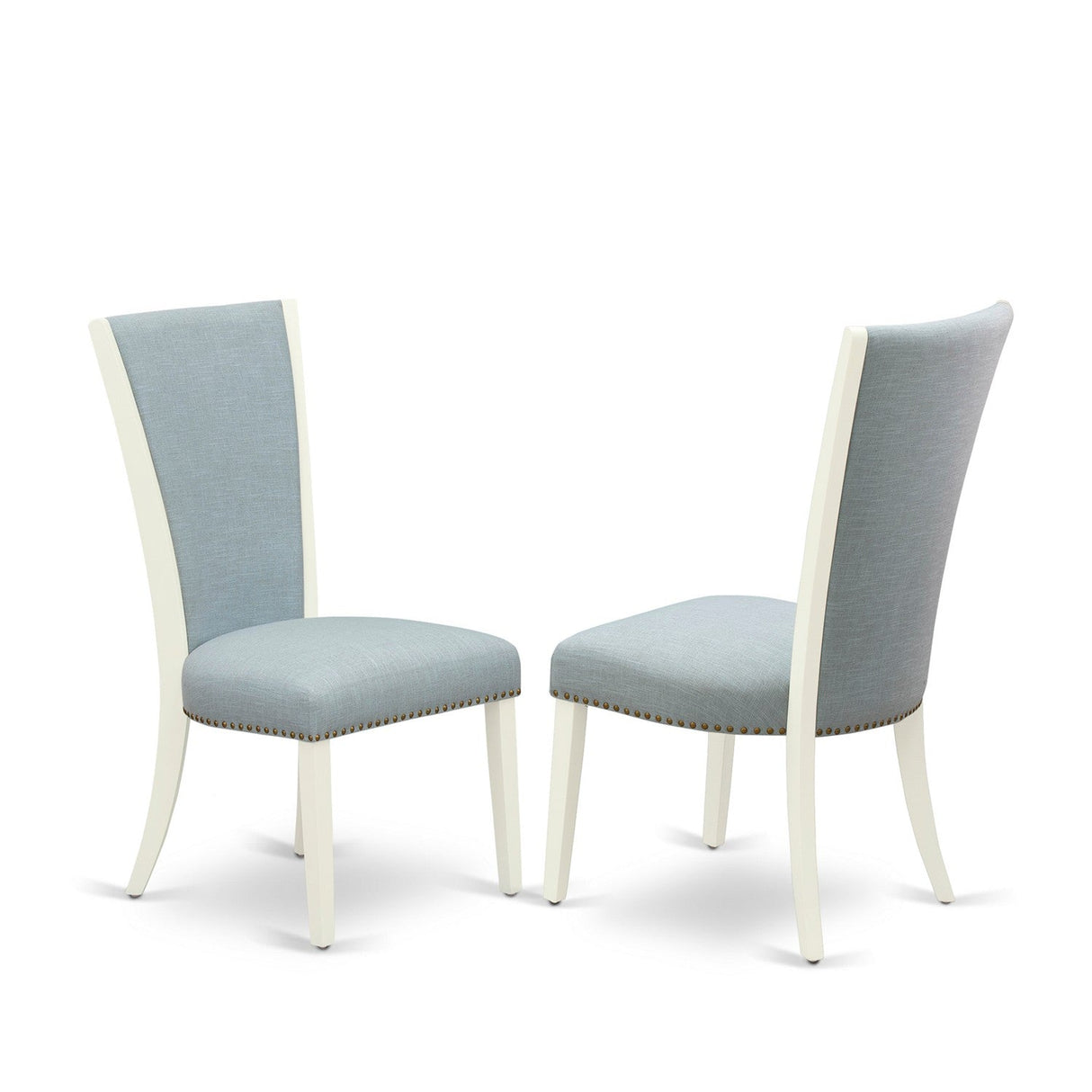 EAST WEST FURNITURE - ANVE5-LWH-15 - 5 Piece Dining Room Set - 4 Baby Blue Linen Fabric Kitchen Chairs with High Back and 1 Modern Dining Room Table - linen white Finish