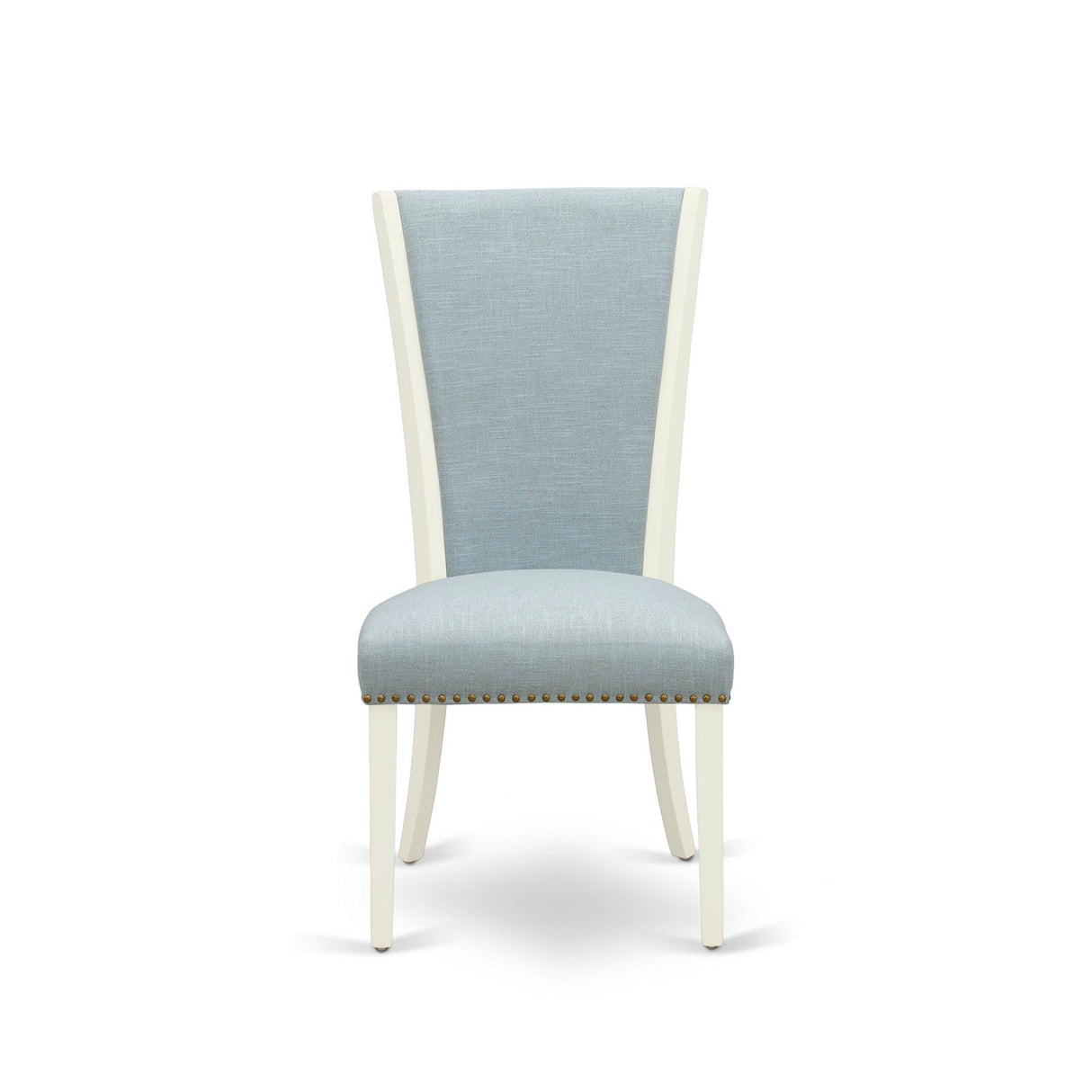 EAST WEST FURNITURE - AVVE7-LWH-15 - 7 Piece Dining Room Table Set - 6 Baby Blue Linen Fabric Dining Room Chairs with High Back and 1 Oval Dining Table - Removable leaf - linen white Finish