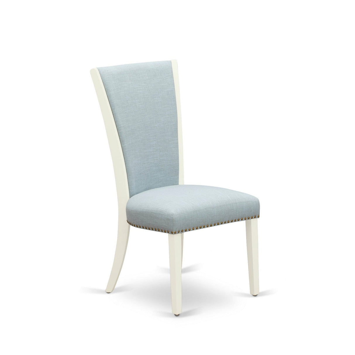 EAST WEST FURNITURE - AVVE7-LWH-15 - 7 Piece Dining Room Table Set - 6 Baby Blue Linen Fabric Dining Room Chairs with High Back and 1 Oval Dining Table - Removable leaf - linen white Finish