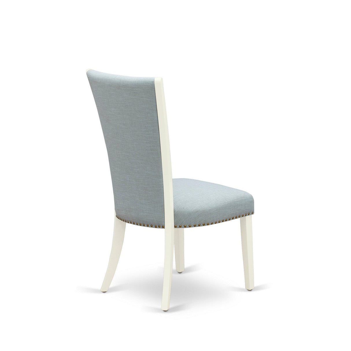 EAST WEST FURNITURE - CAVE7-LWH-15 - 7 Piece Dining Room Set - 6 Baby Blue Linen Fabric Dining Padded Chairs with High Back and 1 Kitchen Dining Table - linen white Finish
