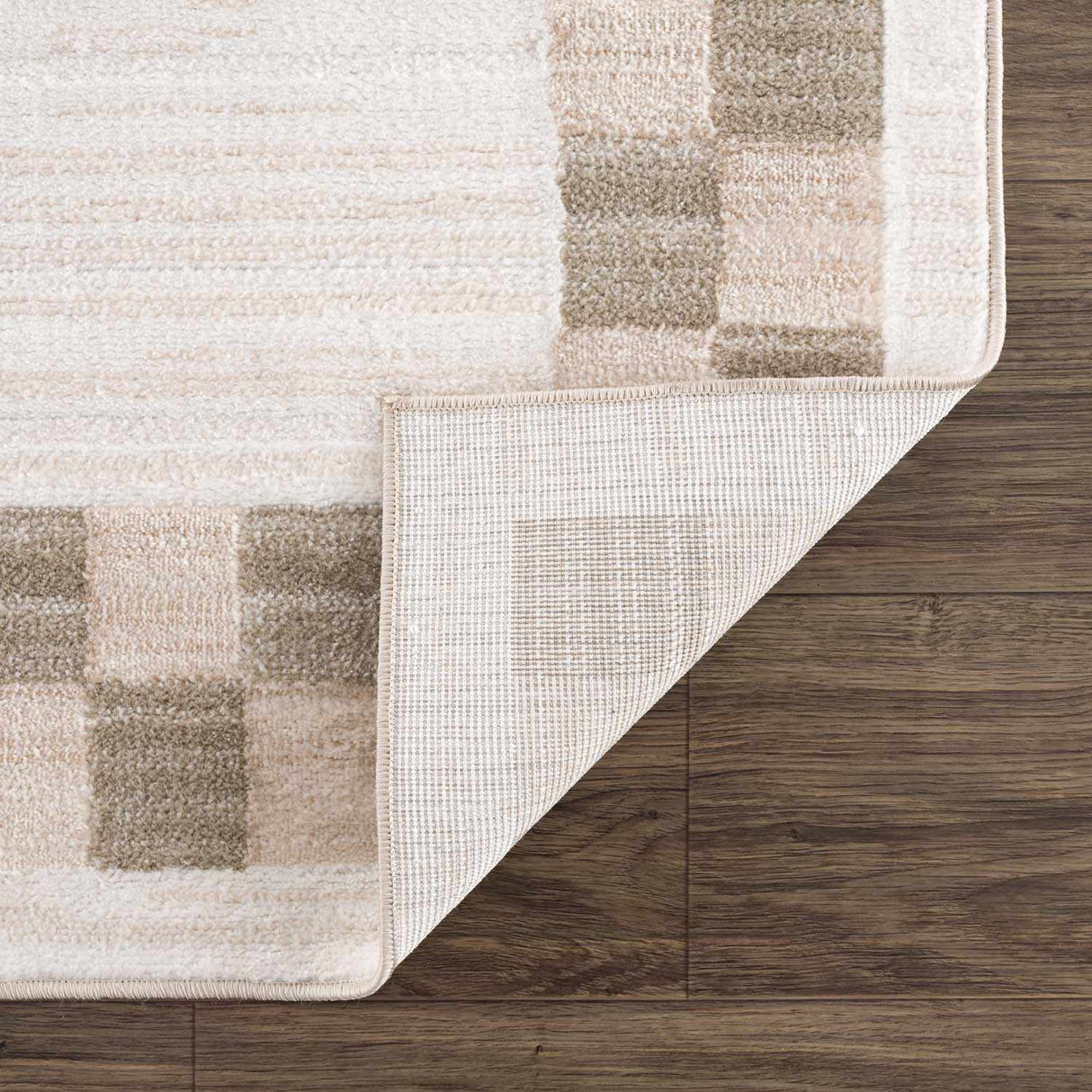 Azrika Beige Checkered Washable Rug - Promo