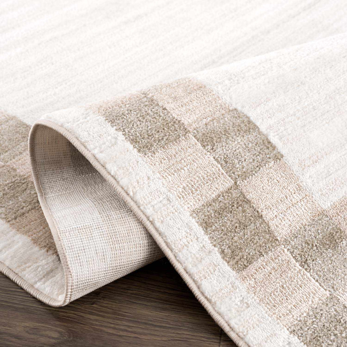 Azrika Beige Checkered Washable Rug - Promo