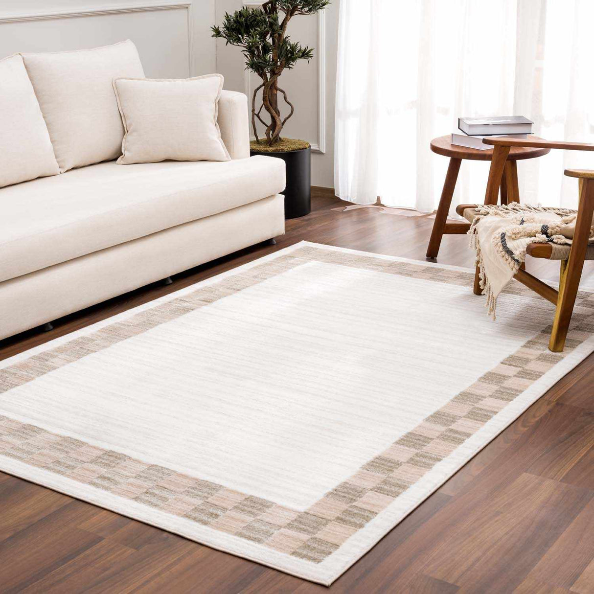 Azrika Beige Checkered Washable Rug - Promo