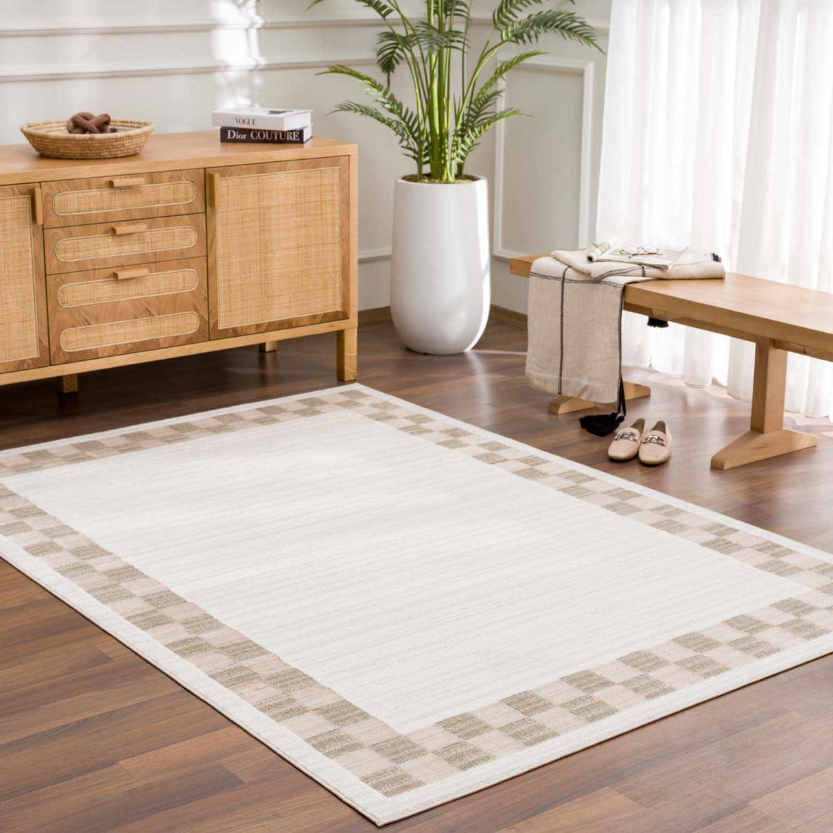 Azrika Beige Checkered Washable Rug - Promo