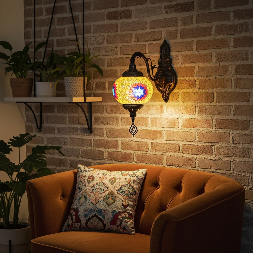 Vintage Bohemian Mosaic Glass Wall Lamp Indoor Lighting for Bedroom, Hall & Bar