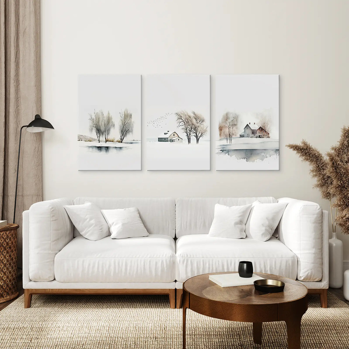 Winter Farm Tree Watercolor Wall Art Poster Set