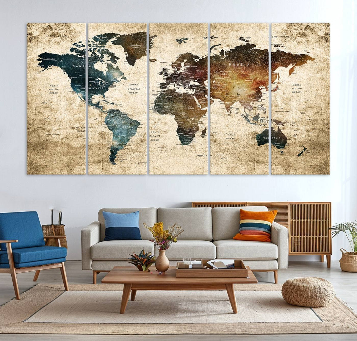 World Map Canvas Print – Detailed Map of the World Wall Art