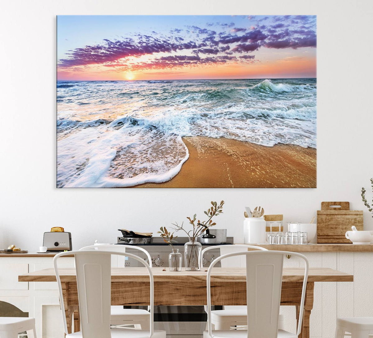 Vivid Sunset Ocean Waves Wall Art Print, Coastal Beach