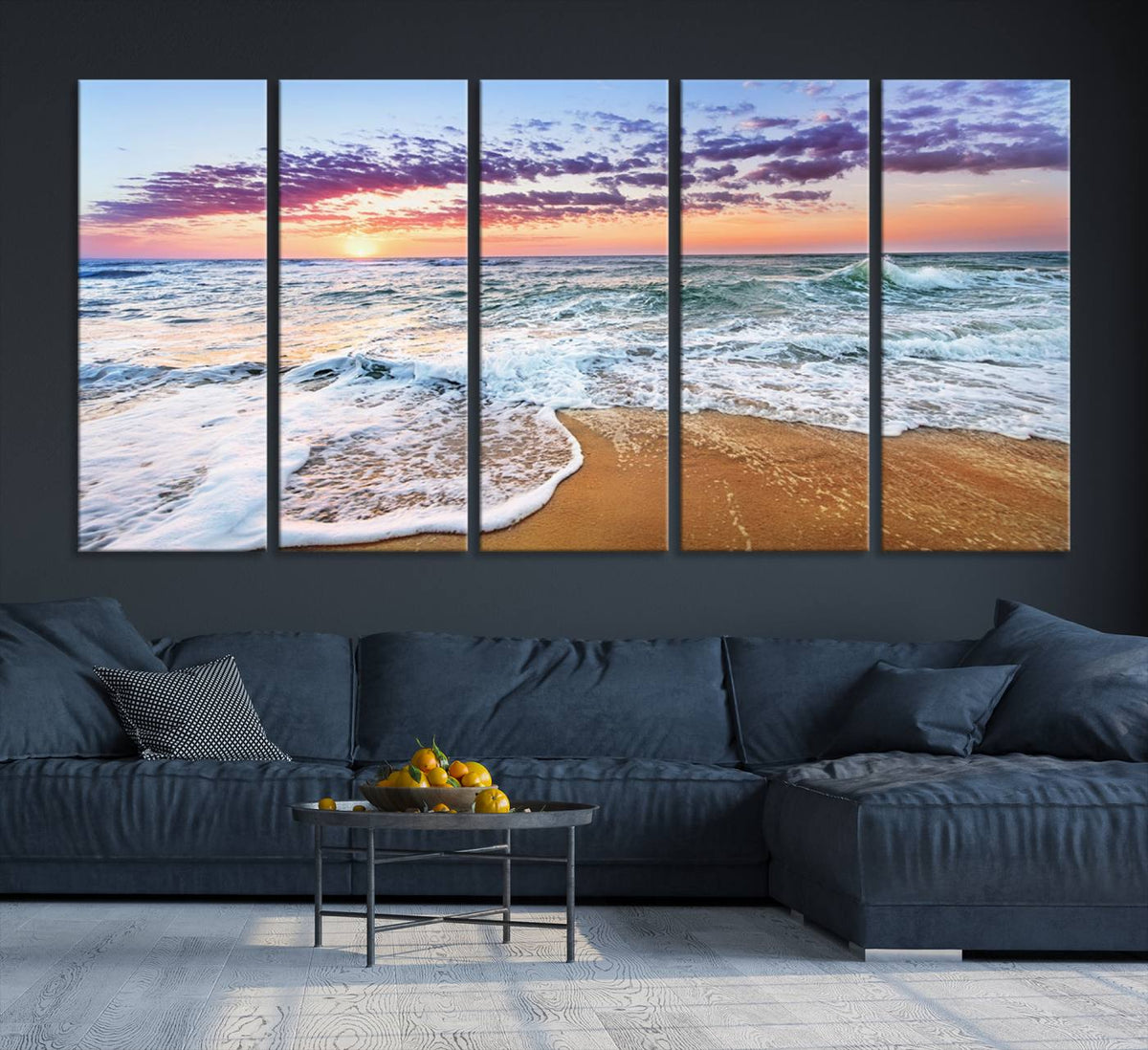 Vivid Sunset Ocean Waves Wall Art Print, Coastal Beach