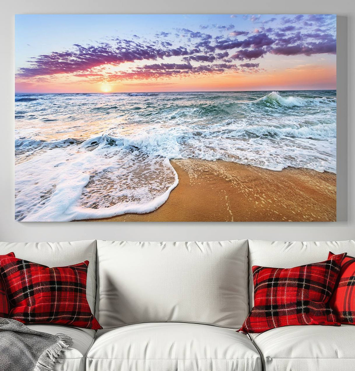 Vivid Sunset Ocean Waves Wall Art Print, Coastal Beach