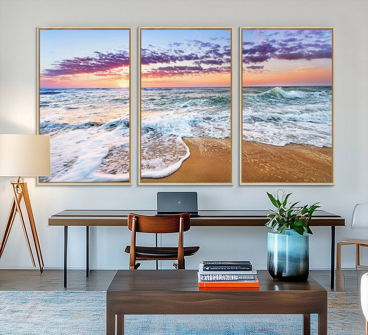 Vivid Sunset Ocean Waves Wall Art Print, Coastal Beach