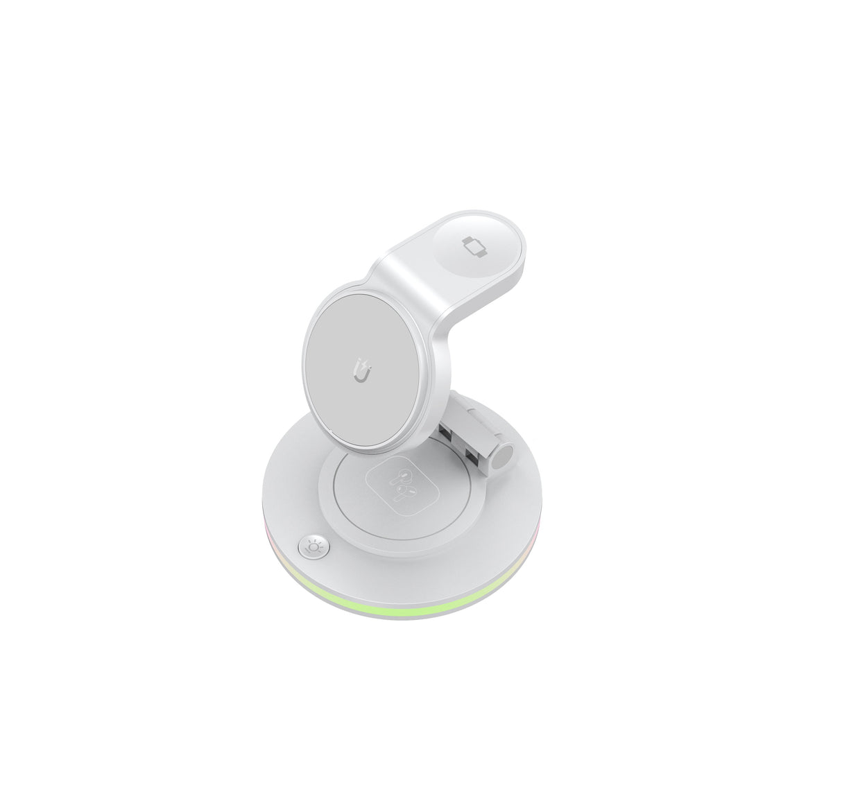 Foldable 4-in-1 Magnetic Wireless Charging Station with 7-Color Night Light for iPhone, Apple Watch & AirPods