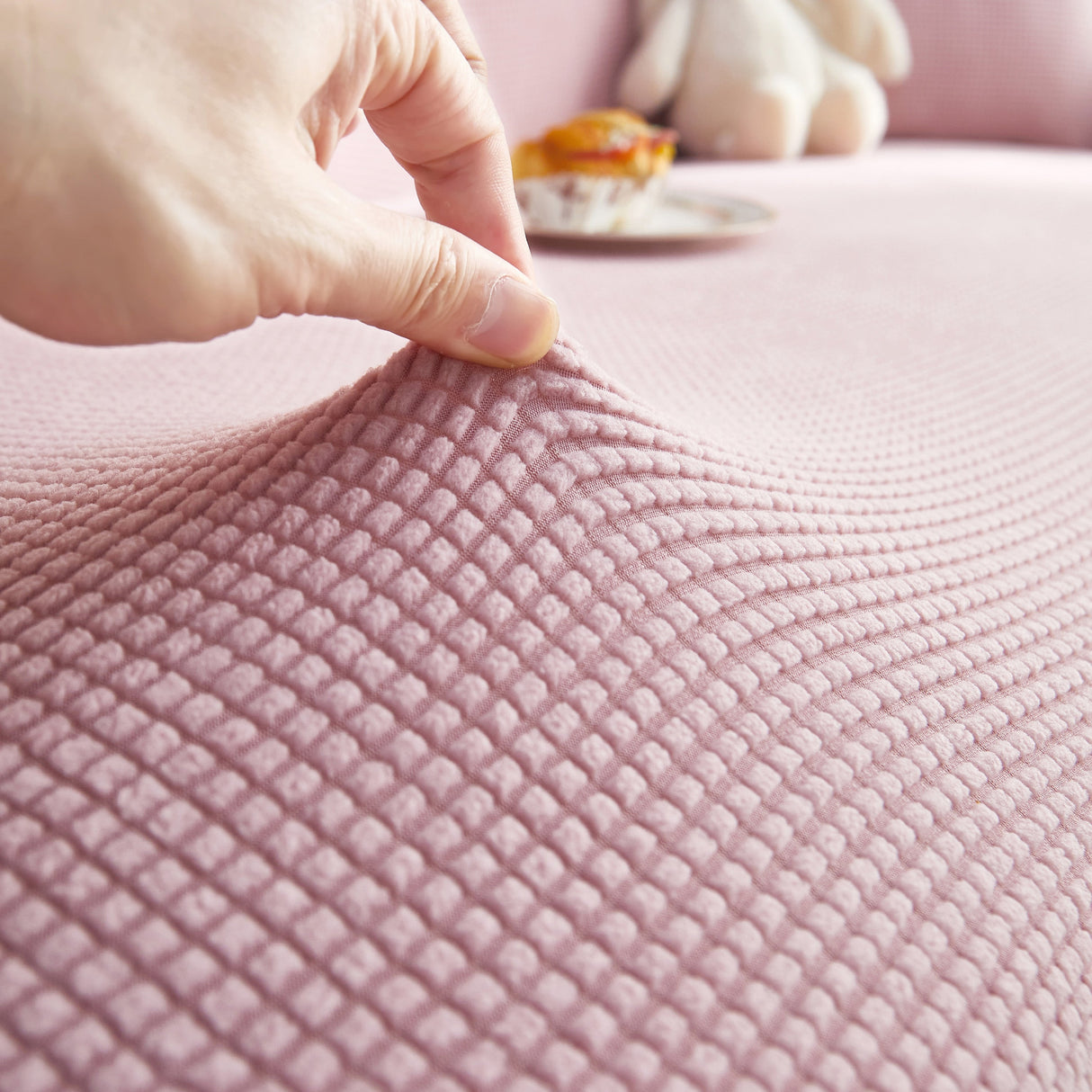 Grid Textured Stretch Sofa Cover, Soft Elastic Slipcover for Couch Protection