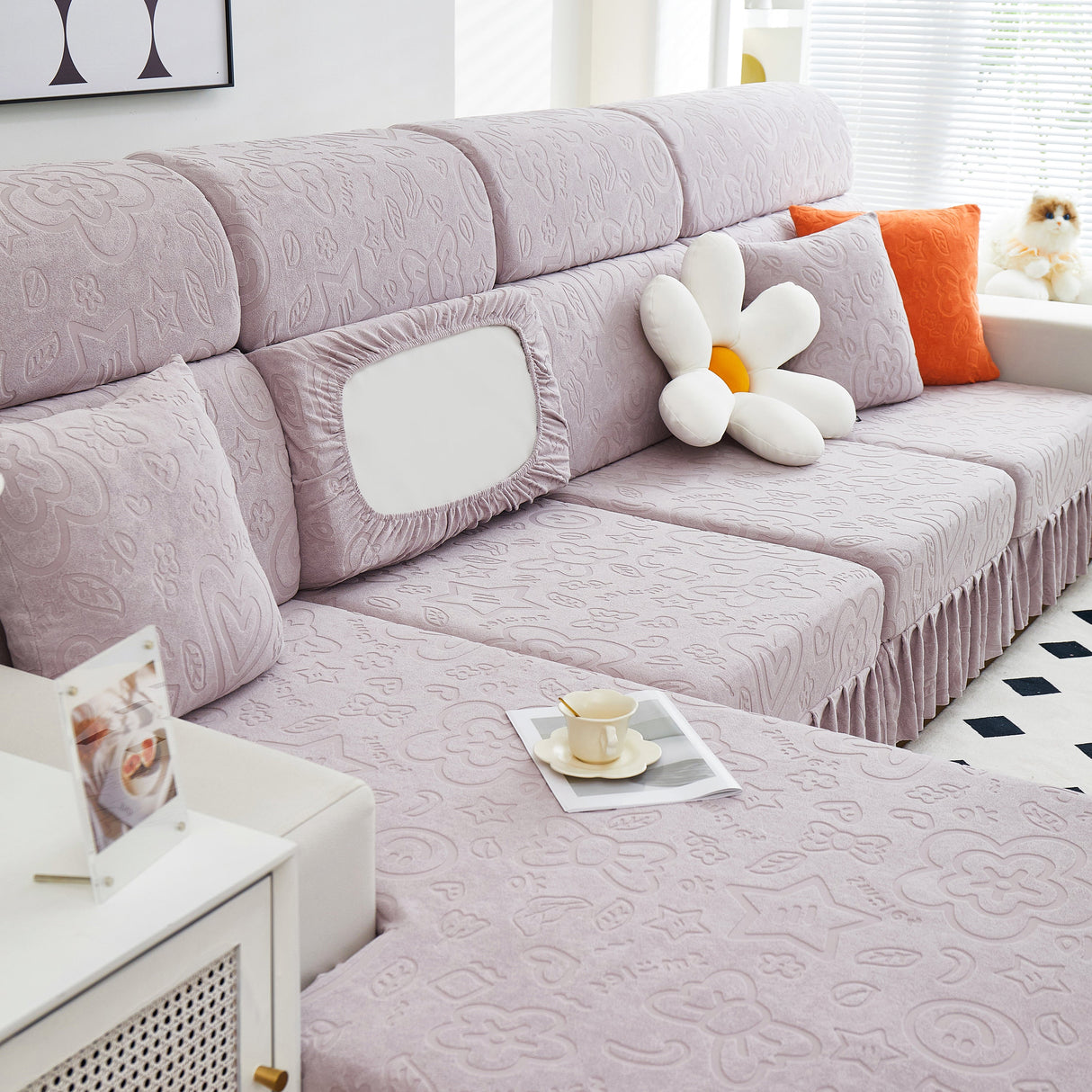 Elastic Skirted Couch Cushion Covers for 1/2/3/4-Seater Sofas, Furniture Protector for Pets, Kids
