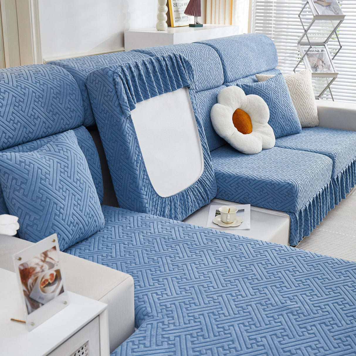 Stretch Sofa Covers with Skirt for Couch Seat and Cushion, Chaise, Sectional, 1/2/3/4 Seater Sofas
