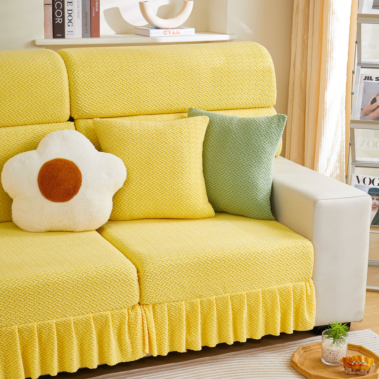 Tailored Sofa Cushion Covers Stretch Couch Seat Covers with Skirt for Sectional Sofas